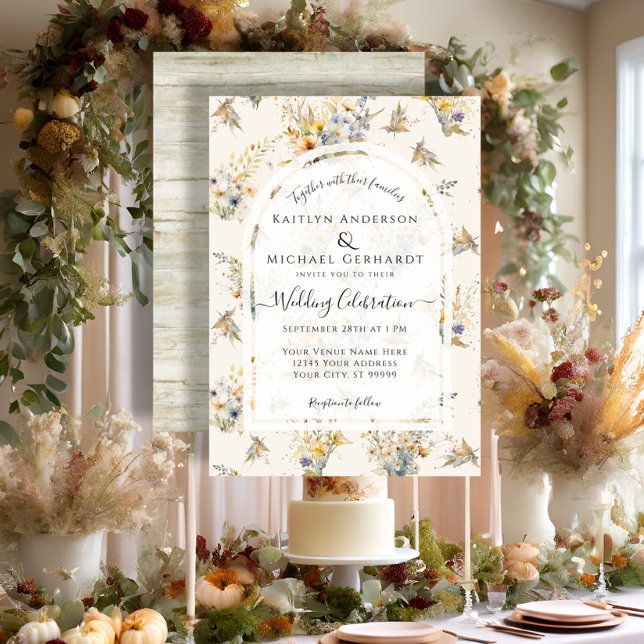 Convites Casamento Rustic Fall Pumpkin Floral Wildflower (Criador carregado)