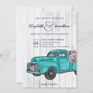 Convites Casamento Rustic Farmhouse Teal Vintage Truck Boho