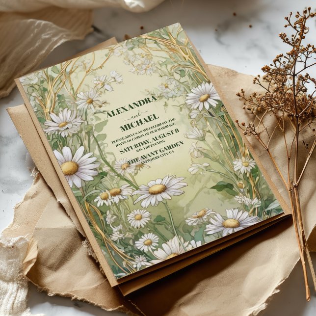 Convites Casamento Rustic Field of Daisies (Criador carregado)