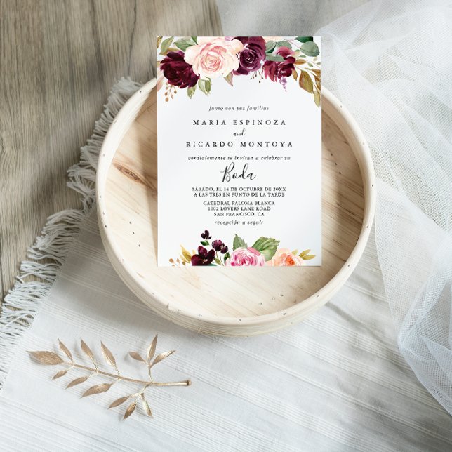 Convites Casamento Rustic Floral & Botanical Foliage Espanh (Criador carregado)