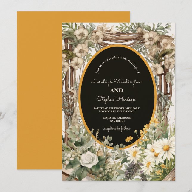 Convites Casamento Rustic Floral Canopy (Frente/Verso)