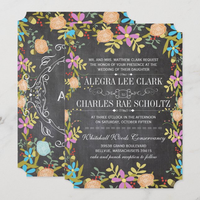 Convites Casamento Rustic Floral de Chalkboard (Frente/Verso)