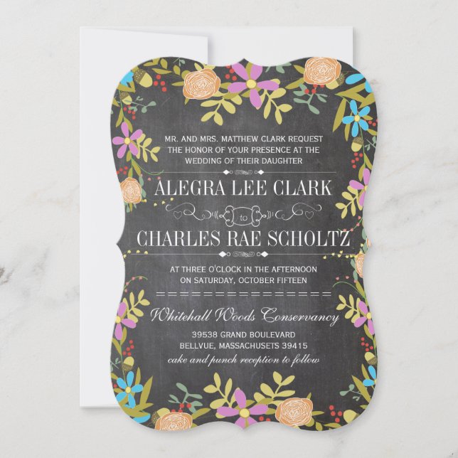 Convites Casamento Rustic Floral de Chalkboard (Frente)