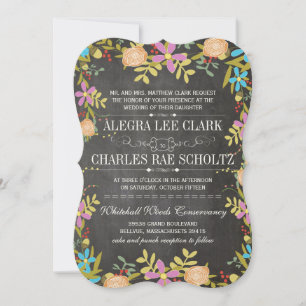 Convites Casamento Rustic Floral de Chalkboard