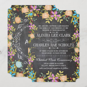 Convites Casamento Rustic Floral Garland Chalkboard