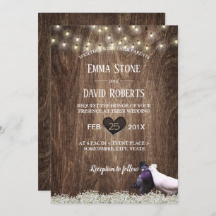 Convites Casamento Rustic Floral Lovebird & String Lights