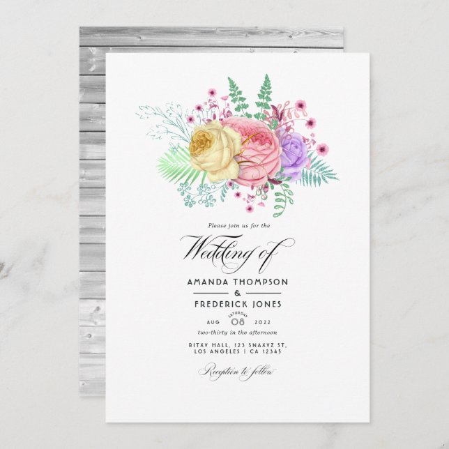 Convites Casamento Rustic Floral Spring (Frente/Verso)