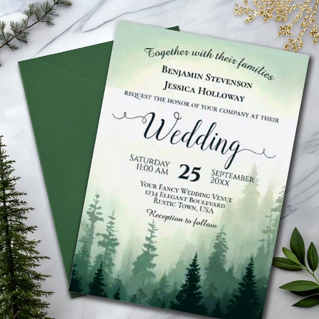 Convites Casamento Rustic Foggy Woodland Adventure Pines (Criador carregado)