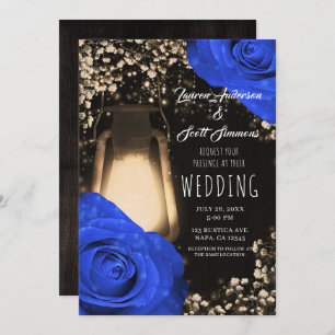 Convites Casamento Rustic Glow Lanterna & Cobalt Blue Rosas