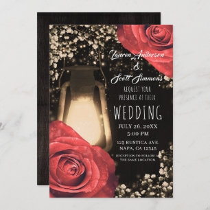 Convites Casamento Rustic Glow Lanterna & Rosas vermelhas
