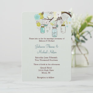 Convites Casamento Rustic Green Blue Mason Jars Flores