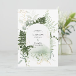 Convites Casamento Rustic Green Dourado Fern