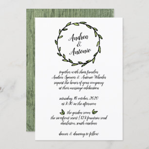 Convites Casamento Rustic Green Leafy Wreath