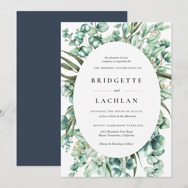 Convites Casamento Rustic Greenery Eucalyptus Watercolor (Frente/Verso)