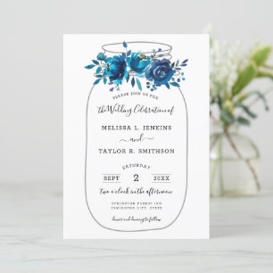 Convites Casamento Rustic Indigo Peony Mason Jar