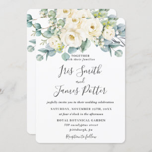 Convites Casamento Rustic Ivory White Floral Rosa Eucalyptu