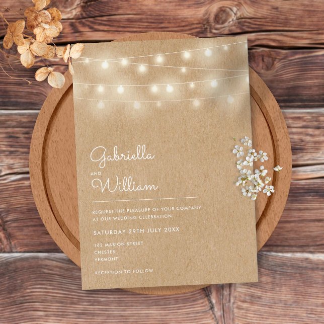 Convites Casamento Rustic Kraft das Luzes de Corda (Criador carregado)