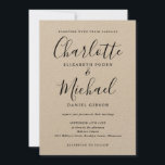 Convites Casamento Rustic Kraft de Script de Assinatura Neg<br><div class="desc">Apresentando nomes de estilo de assinatura,  este elegante convite de casamento pode ser personalizado com suas informações em letras chic pretas em um cartão kraft rústico. Projetado por Thisnotme©</div>