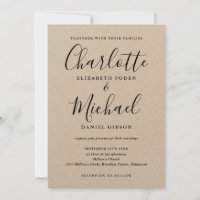 Casamento Rustic Kraft de Script de Assinatura Neg
