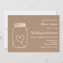 Convites Casamento Rustic Kraft Paper Masonjar Heart Countr