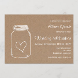Convites Casamento Rustic Kraft Paper Masonjar Heart Countr