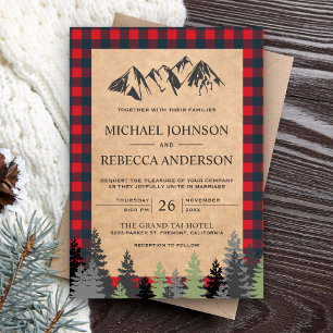 Convites Casamento Rustic Kraft Red Buffalo Xadrez Mountain