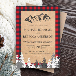 Convites Casamento Rustic Kraft Red Buffalo Xadrez Mountain