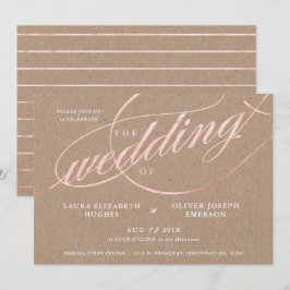 Convites Casamento Rustic Kraft & Rosa Dourado Script