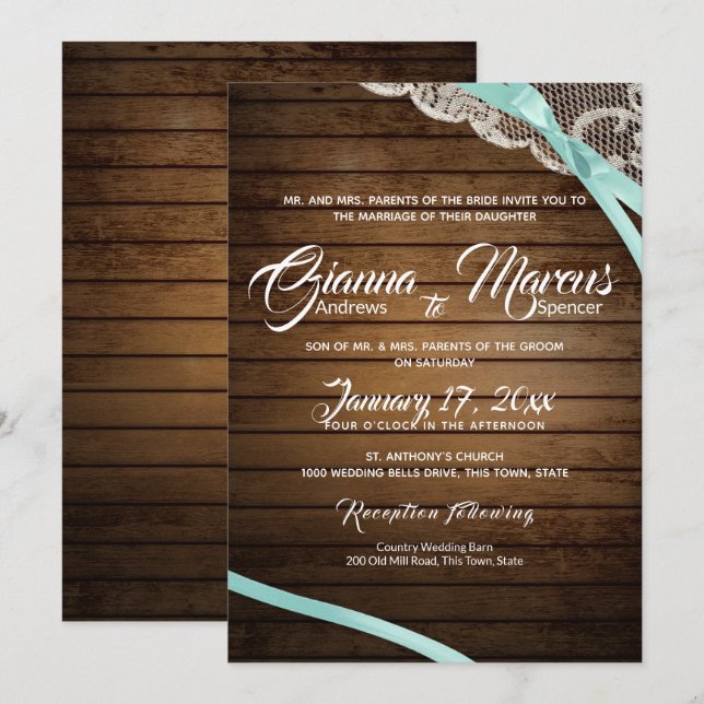 Convites Casamento Rustic Lace and Barn Wood (Frente/Verso)