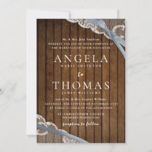 Convites Casamento Rustic Lace and Barn Wood