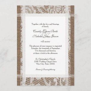 Convites Casamento Rustic Lace e Burlap 7x5