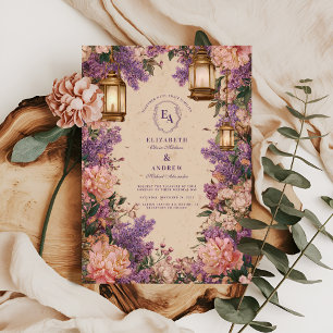 Convites Casamento Rustic Lantern Lilac Peony