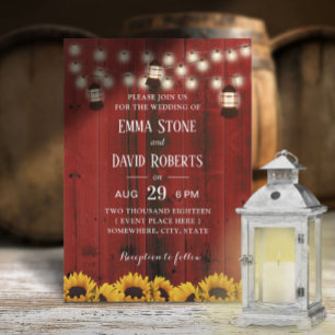 Convites Casamento Rustic Lantern Sunflower Red Barn Countr
