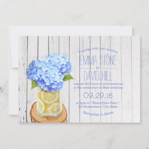 Convites Casamento Rustic Lemons Jar & Blue Hydrangea