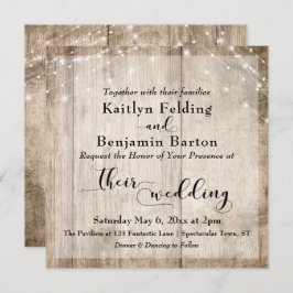 Convites Casamento Rustic Light Brown Wood & White Lights
