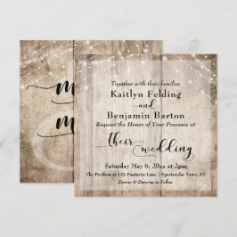 Convites Casamento Rustic Light Brown Wood & White Lights 2
