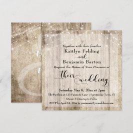 Convites Casamento Rustic Light Brown Wood & White Lights 3