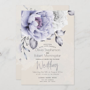 Convites CASAMENTO Rustic Lilac e Alabaster Peony Floral
