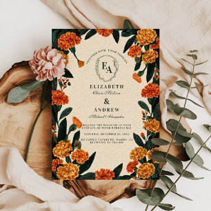 Convites Casamento Rustic Marigold Floral Autumn