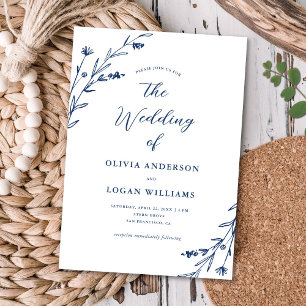 Convites Casamento Rustic Marinho Blue Wildflower Boho