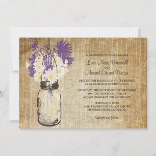 Convites Casamento Rustic Mason Jar e Flores Selvagens