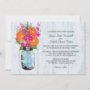 Convites Casamento Rustic Mason Jar & Gerber Daisies