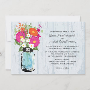 Convites Casamento Rustic Mason Jar & Gerbera Daisies