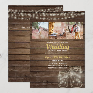 Convites Casamento Rustic Mason Jar Lights PHOTO COLLAGE