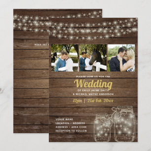 Convites Casamento Rustic Mason Jar Lights PHOTO COLLAGE