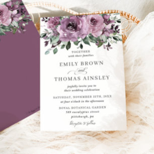 Convites Casamento Rustic Mauve Plum Purple Floral Greenery