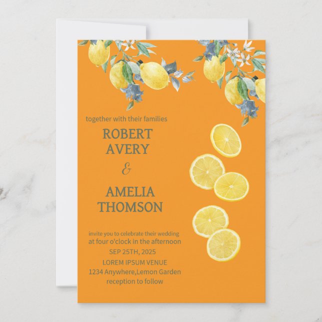 Convites Casamento Rustic Mediterranean Lemon (Frente)