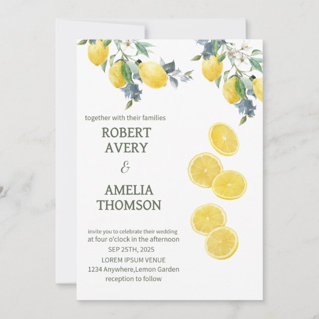 Convites Casamento Rustic Mediterranean Lemon (Frente)