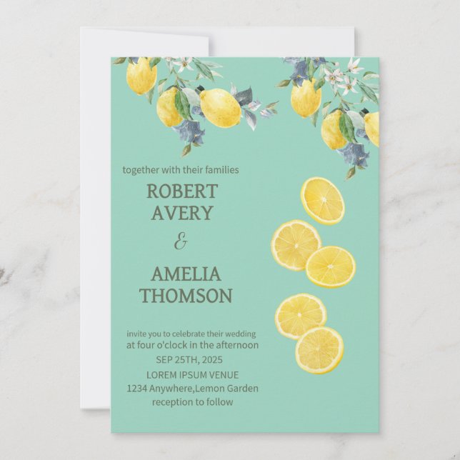 Convites Casamento Rustic Mediterranean Lemon (Frente)