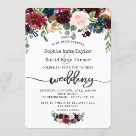 Convites Casamento Rustic Merlot Marinho Blue Floral